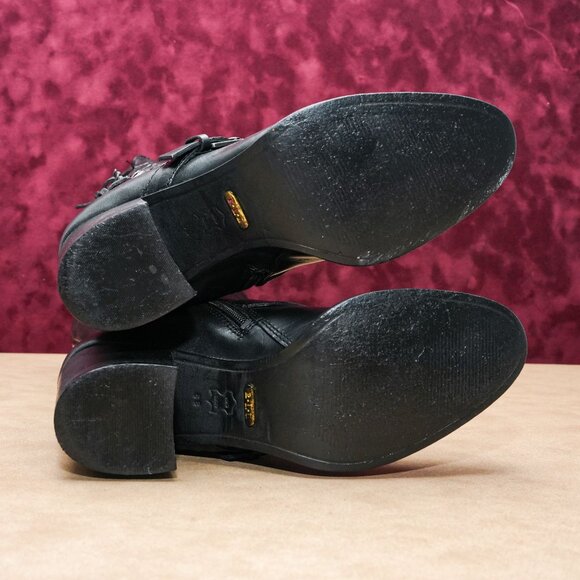 Ralph Lauren Women Vintage Retro 90s Black Leather Moto Biker Strap Boots sz 8 - Picture 5 of 9